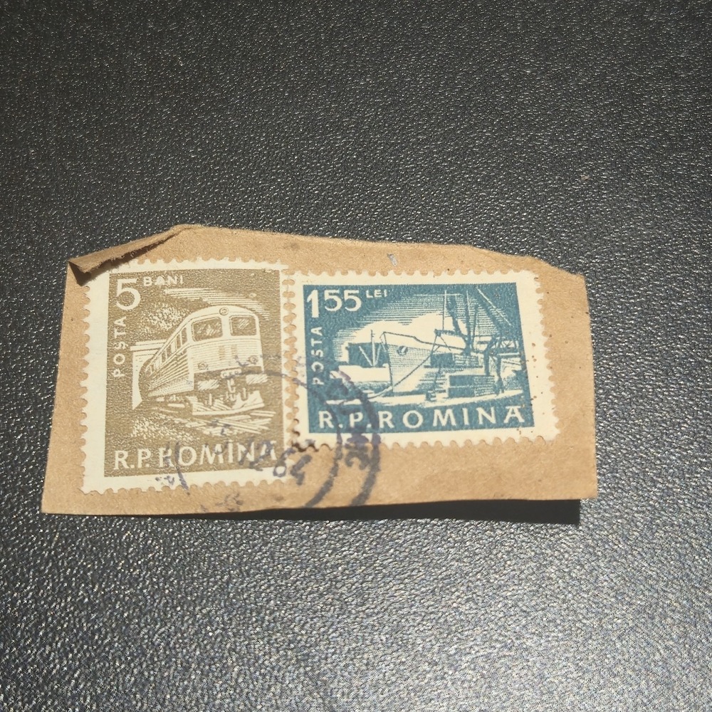 Vintage 1960 Romanian Postage Stamps Set of 2 Train Ship R.P. Romina Used